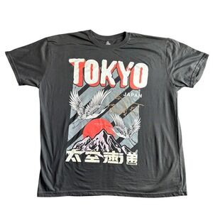 Launder Tokyo Japan Crane Graphic T-Shirt Mens 2XL Black Short‎ Sleeve Tee